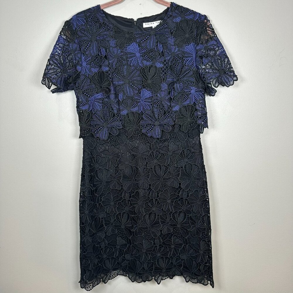 Trina Turk Black and Blue Lace Midi Dress